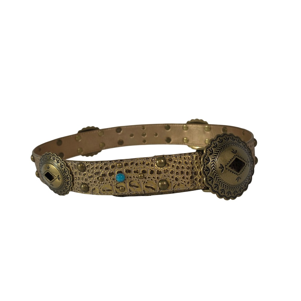 Kathy Van Zeeland Western Concho Belt Bronze Faux Croc Turquoise Studded Boho S - Picture 6 of 14